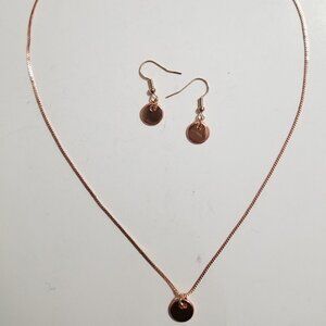 Smooth Circle Rose Gold Necklace and Earring Pair Set